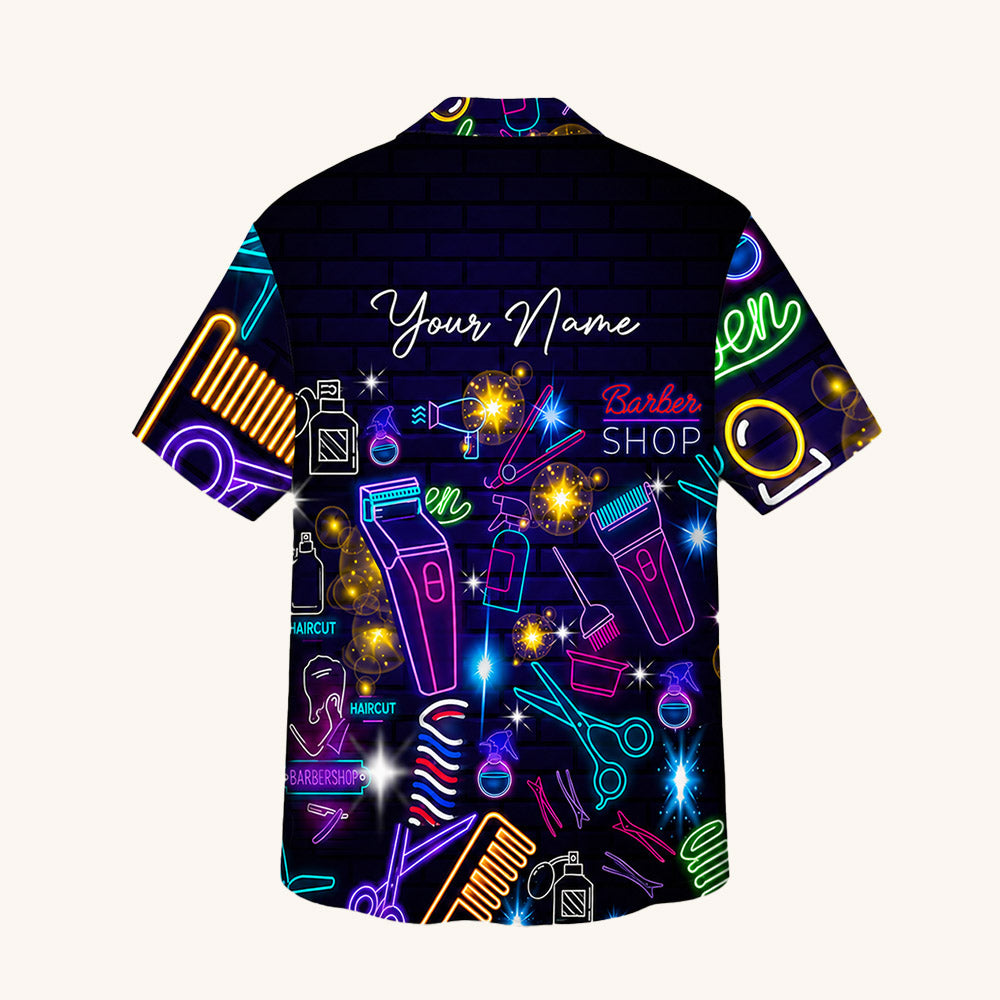 Personalized Neon Barbershop Hawaiian Shirt for Barbers