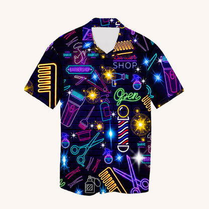 Personalized Neon Barbershop Hawaiian Shirt for Barbers